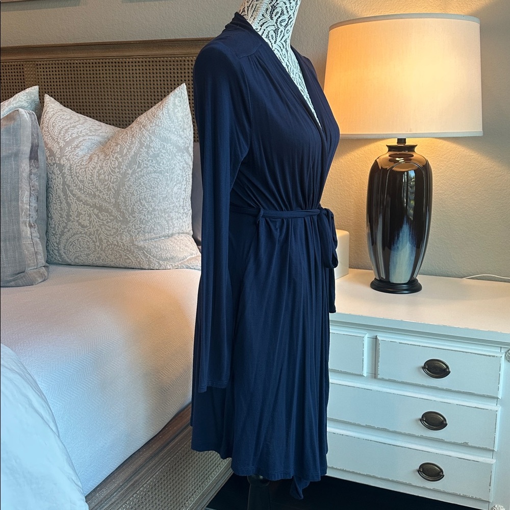 A Pea In The Pod Belted Maternity Robe In Navy - Picture 3 of 9